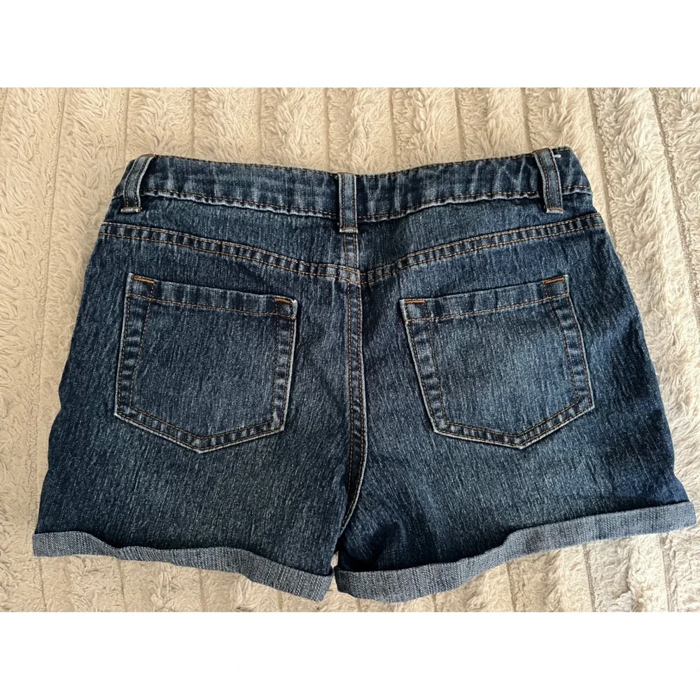 Cherokee Girls Dark Wash Denim Shorts Cuffed Size Large 10/12 Elastic Back